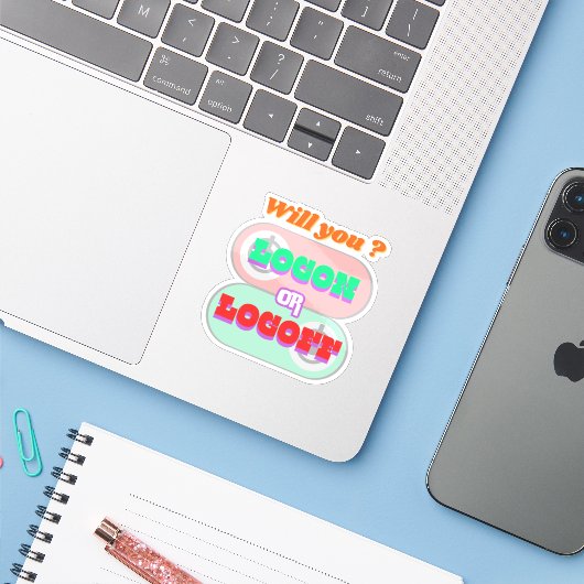 Inloggen of Uitloggen Hard Werken op Computers Sti Sticker (Laptop met iPhone)