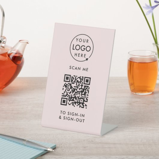 Inloggen QR-code | Opvang roze bezoeker werknemer Reclamebord Met Voetstuk (Insitu)