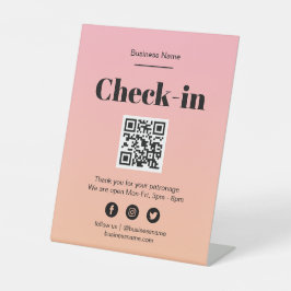 Inloggen van roze Ombre Business Covid QR Code Reclamebord Met Voetstuk