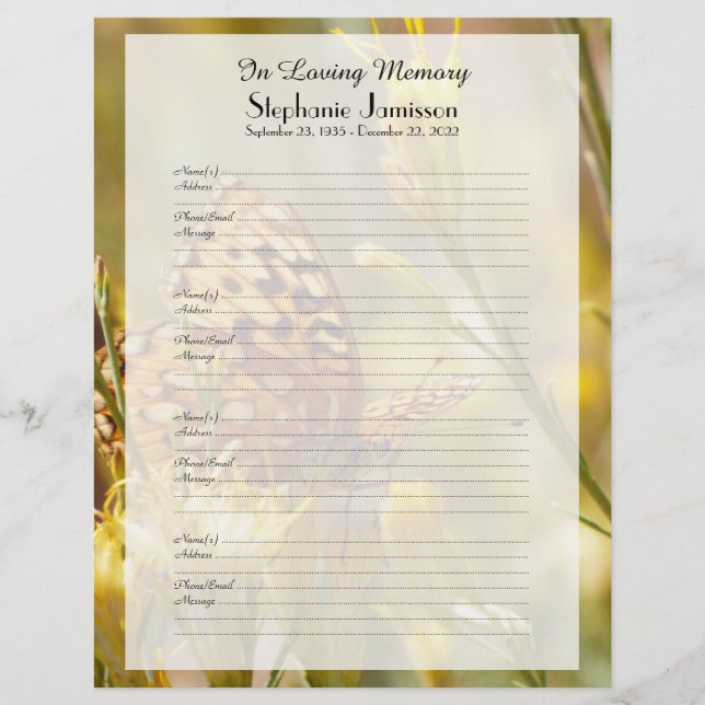 Inloggen voor herdenkingsboekvulling Pagina gele v (Voorkant)