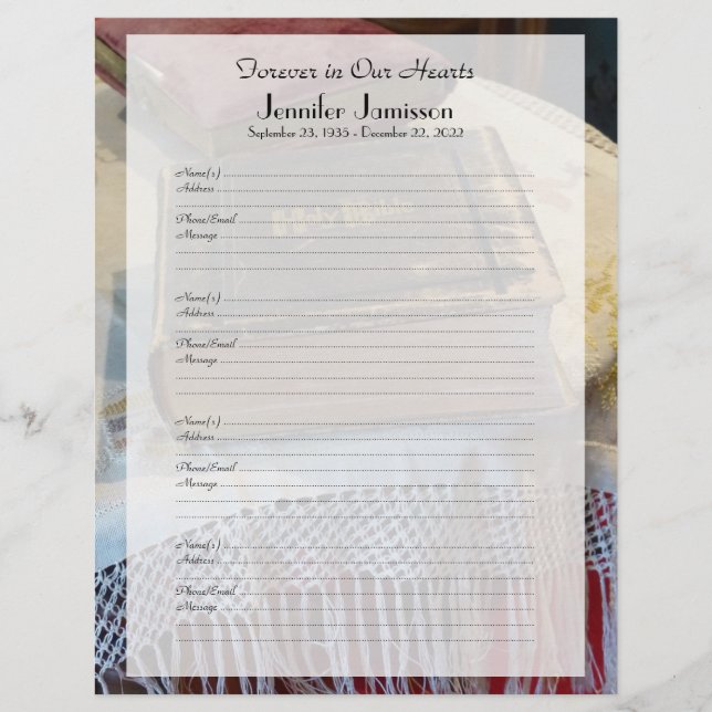 Inloggen voor herdenkingspagina  Bijbel (Voorkant)