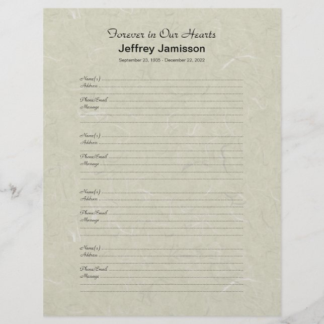 Inloggen voor herinneringsboekvulling Pagina 4 Nam (Voorkant)