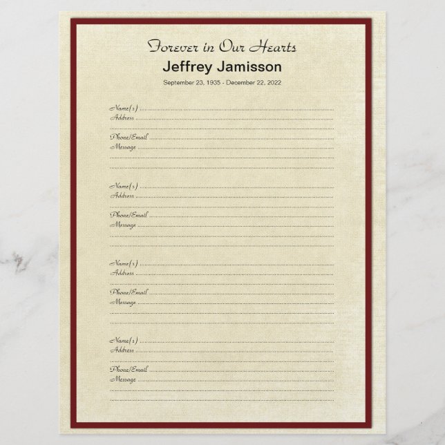 Inloggen voor herinneringsboekvulling Pagina 4 Nam (Voorkant)