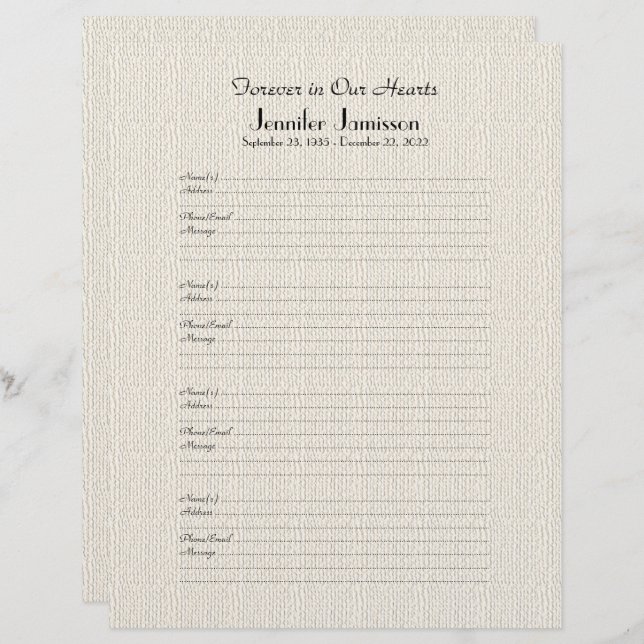 Inloggen voor herinneringsboekvulling Pagina Faux  (Voorkant / Achterkant)