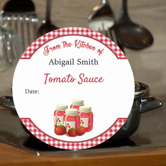 Inmaakstickers Tomaten en Gingham Ronde Sticker