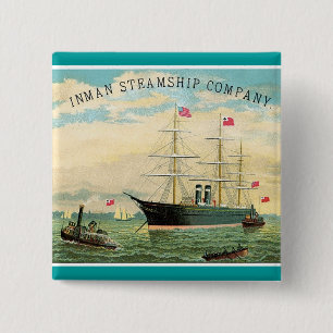 Inman Steamship Company Vierkante Button 5,1 Cm