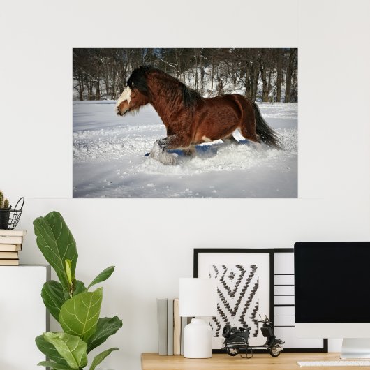 Inname in Stride-Clydesdale op sneeuw Poster (Thuiskantoor)