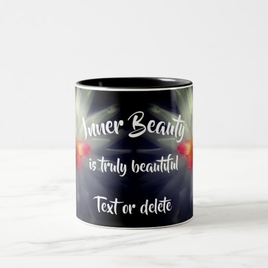 Inner Beauty Dahlia Flower Inspirerend Words Tweekleurige Koffiemok (Center)