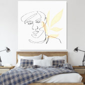 Inner Bloom – Botanical Line Art Portrait Canvas Afdruk (Insitu (Slaapkamer))