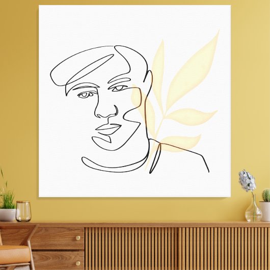 Inner Bloom – Botanical Line Art Portrait Canvas Afdruk (Insitu (Woonkamer))