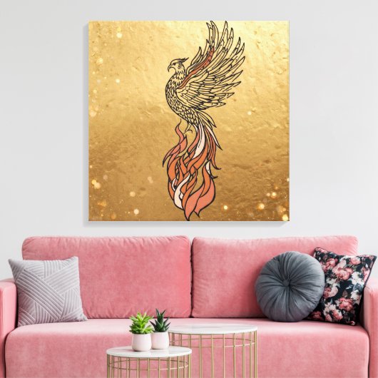 Inner Fire Phoenix Boho Wandkunst | Phoenix Rijzen Canvas Afdruk (Insitu (Woonkamer))