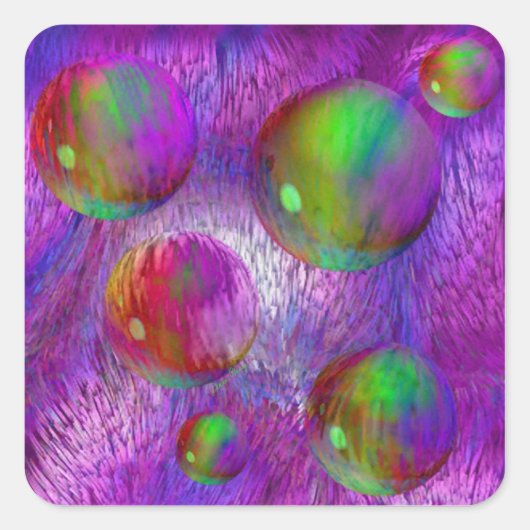 Inner Flow I Abstracte Fractal Groene Paarse Melkw Vierkante Sticker (Voorkant)