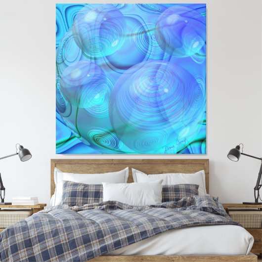 Inner Flow VI - Aqua & Azure Galaxy Canvas Afdruk (Insitu (Slaapkamer))