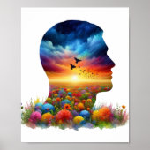 Inner Journey: Vibrant Sunset Wildflower Mindscape Poster (Voorkant)
