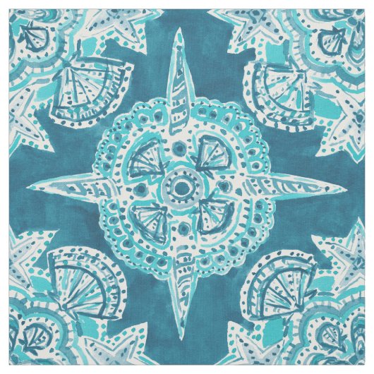 INNER MERMAID COMPASS Aqua Beach Shell Moroccan Stof (Swatch)