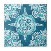 INNER MERMAID COMPASS Aqua Beach Shell Moroccan Tegeltje (Voorkant)