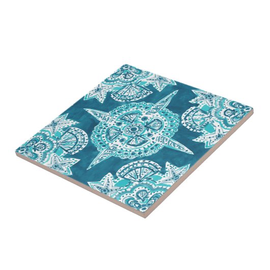INNER MERMAID COMPASS Aqua Beach Shell Moroccan Tegeltje (Zijkant)