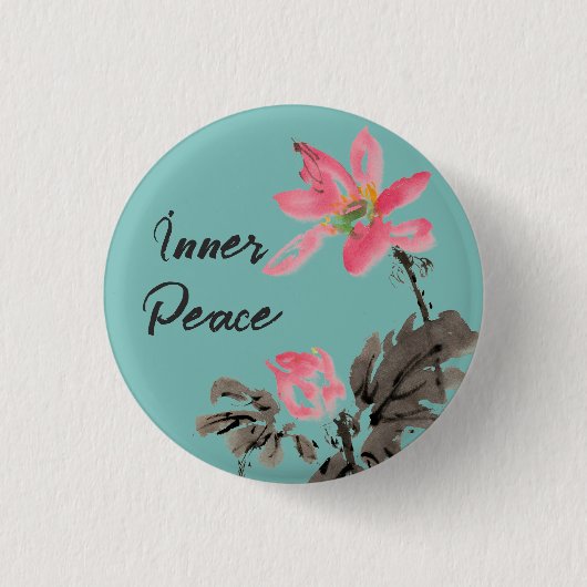 Inner Peace Positive Quote Waterverf Floral Lotus Ronde Button 3,2 Cm (Voorkant)
