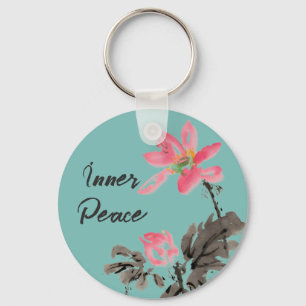 Inner Peace Positive Quote Waterverf Floral Lotus Sleutelhanger