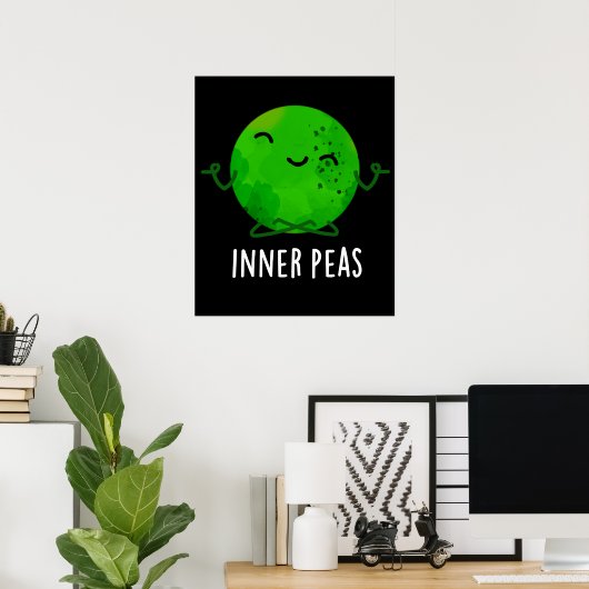 Inner Peas Funny Meditating Pea Pun Dark BG Poster (Thuiskantoor)