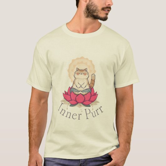 Inner Purr Meditating Cat T-Shirt (Voorkant)
