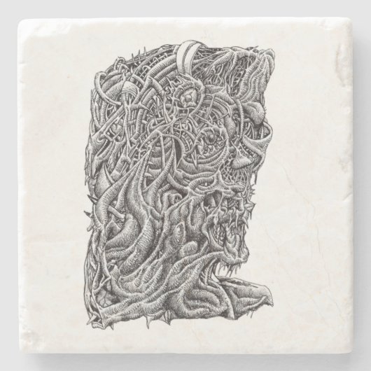 Innerbeastman, inkt tekening stenen onderzetter (Voorkant)