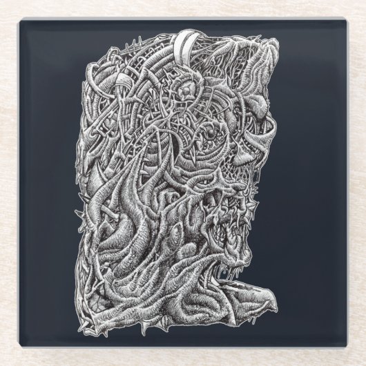 Innerbeastman, inkttekening glazen onderzetter (Voorkant)