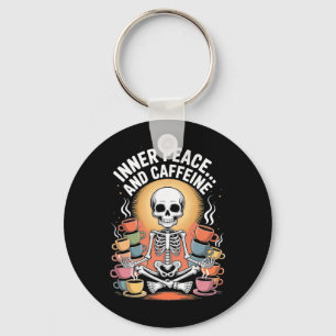 Innerlijke Vrede En Cafeïne Skelet Yoga-ontwerp _3 Sleutelhanger