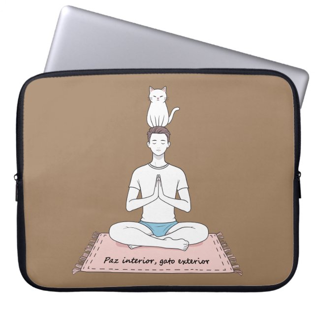 Innerlijke Vrede, Uitwendige Kat Laptop Sleeve (Voorkant)