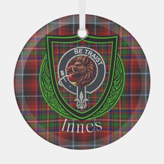 Innes Scottish Clan Tartan & Crest Glas Ornament (Voorkant)