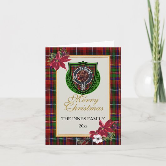 Innes Scottish Clan Tartan & Crest Kaart (Voorkant)
