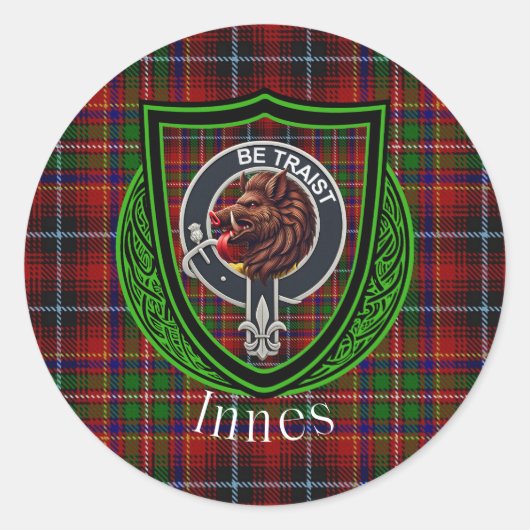 Innes Scottish Clan Tartan & Crest Ronde Sticker (Voorkant)