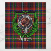 Innes Scottish Clan Tartan & Crest Wijn Etiket (Enkel label)