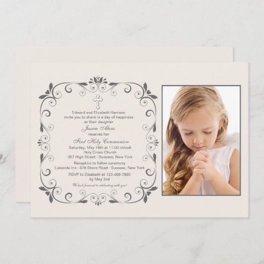 Innocence Square Photo Invitation Kaart (Voorkant / Achterkant)