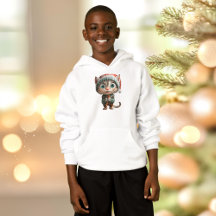 Innocent Cat Christmas Elf Boy's Hoodie