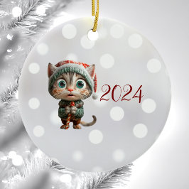 Innocent Cat Christmas Elf Keramisch Ornament