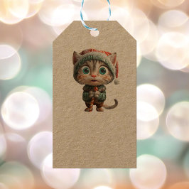 Innocent Cat Christmas Elf Kraft Gift Labels Cadeaulabel