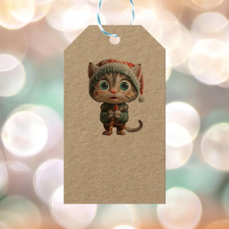 Innocent Cat Christmas Elf Kraft Gift Labels Cadeaulabel