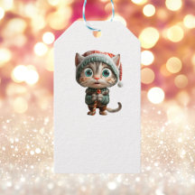 Innocent Cat Christmas Elf White Gift Labels