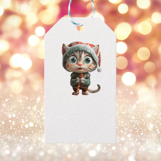 Innocent Cat Christmas Elf White Gift Labels Cadeaulabel