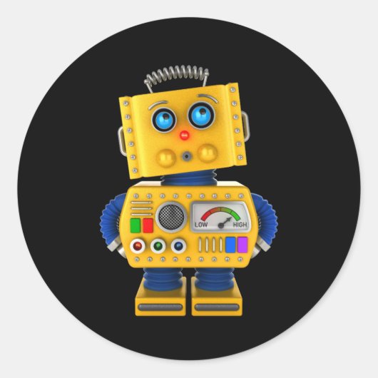 Innocent uitziende speelgoed robot ronde sticker (Voorkant)