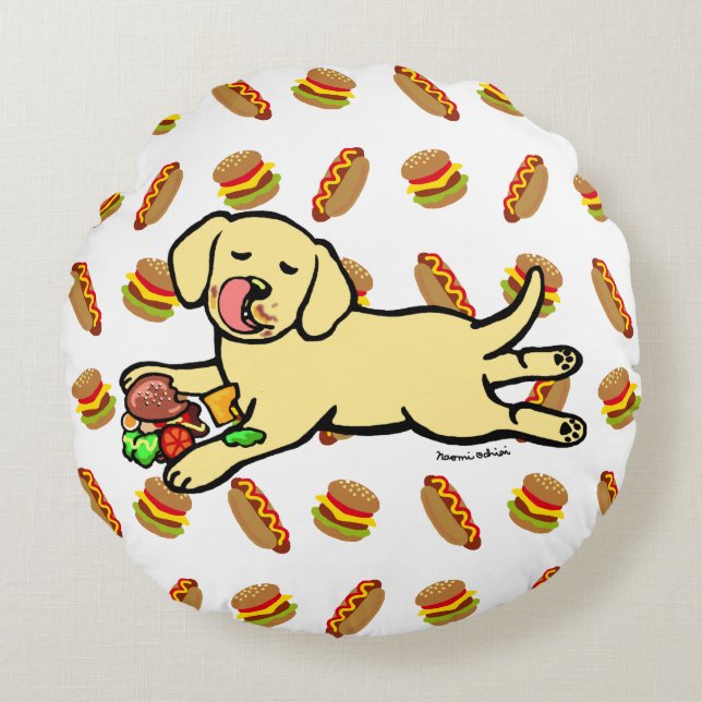 Innocent Yellow Labrador Puppy Cartoon Rond Kussen (Voorkant)