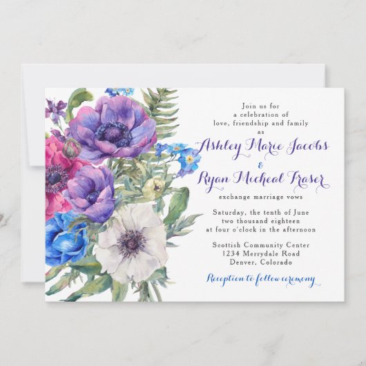 Innodiging voor kleurrijke Anemone Flower Floral W Kaart (Voorkant)