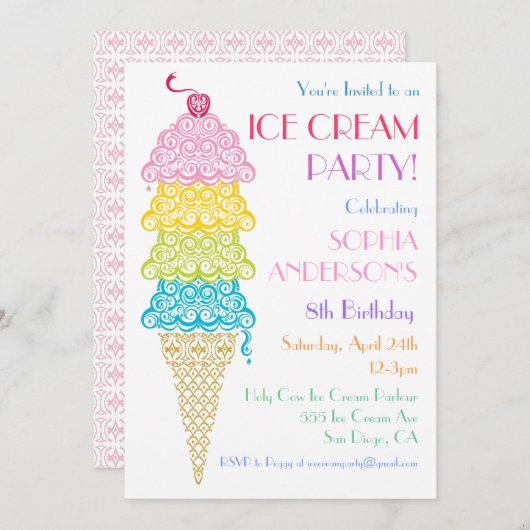 Innodiging voor kleurrijke Ice Cream-kloon Kaart (Voorkant / Achterkant)