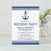 Innodigingen van Navy Blue Nautical Birthday Party Kaart (Staand voorkant)