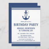 Innodigingen van Navy Blue Nautical Birthday Party Kaart (Voorkant / Achterkant)