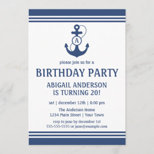 Innodigingen van Navy Blue Nautical Birthday Party Kaart