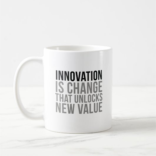 Innovatie is verandering koffiemok (Links)