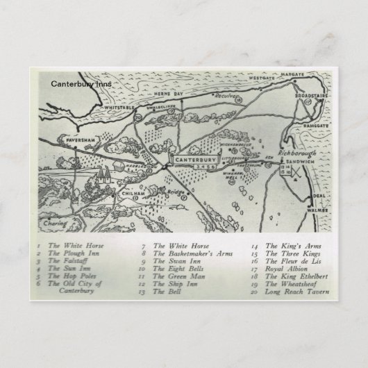 Inns of Kent, Inns near Canterbury Map Briefkaart (Voorkant)