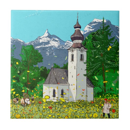 Innsbruck Austria Landscape Whimsical Art Tegeltje (Voorkant)